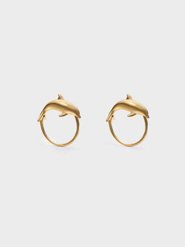 Delfina Dolphin Hoop Earrings, Gold, hi-res