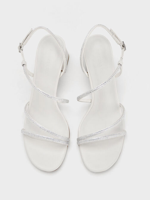 Satin Crystal-Embellished Strappy Sandals, , hi-res