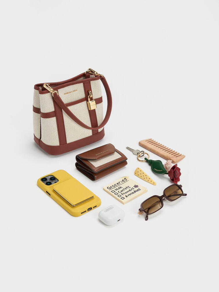 กระเป๋าทรงถังวัสดุผ้าแคนวาสรุ่น Scottie, สีอิฐ, hi-res