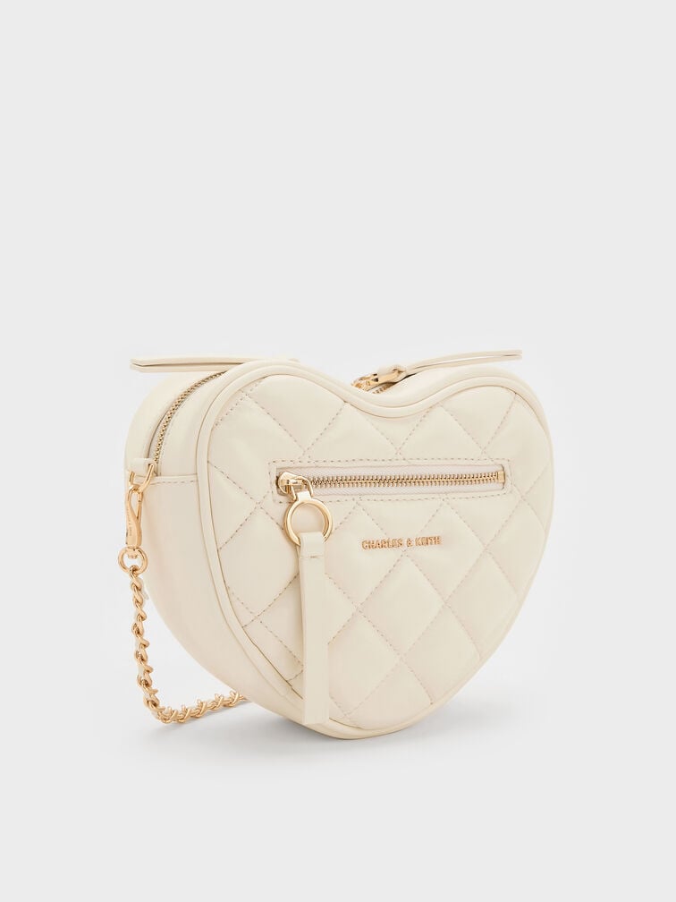 Paffuto Quilted Heart Crossbody Bag, Cream, hi-res