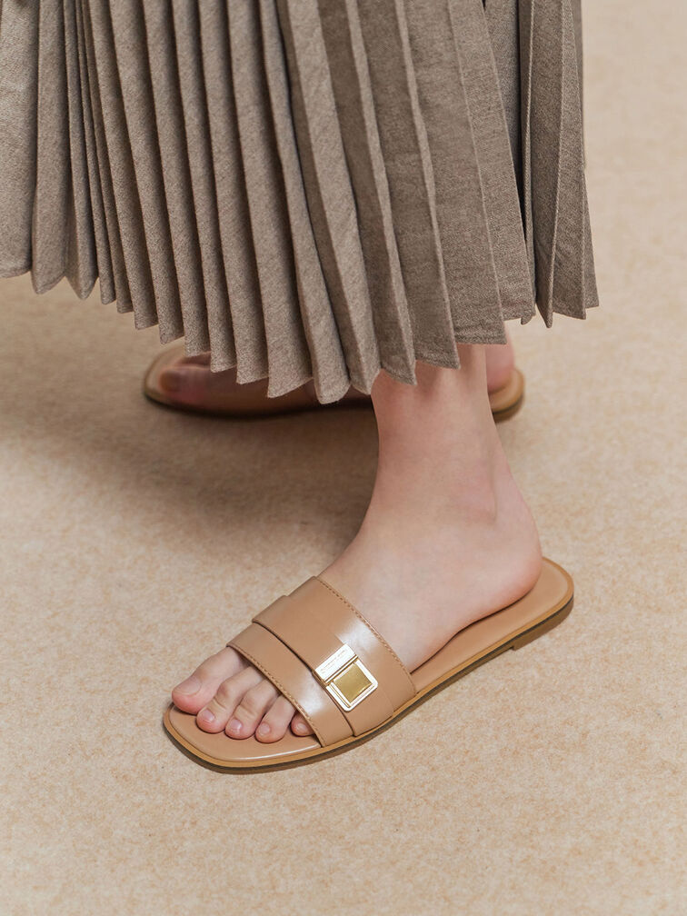 Buckle Detail Slide Sandals, , hi-res