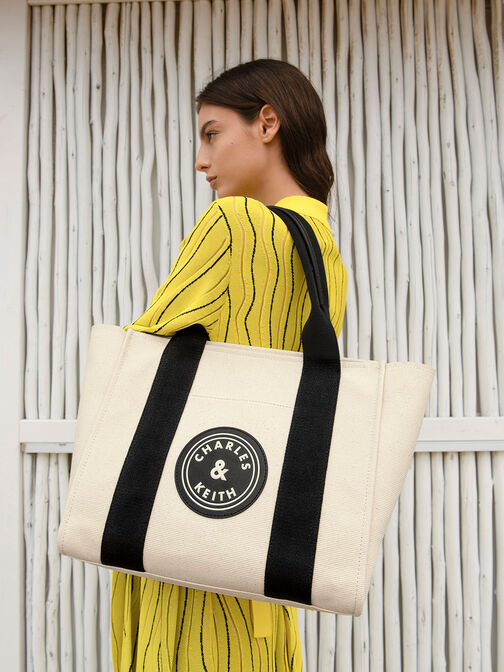Large Kay Canvas Contrast-Trim Tote Bag, , hi-res