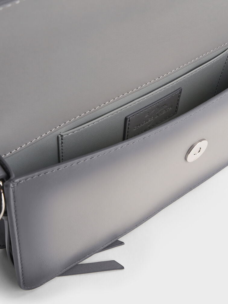 Gabine Leather Burnished Shoulder Bag, Grey, hi-res