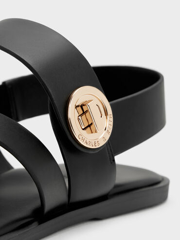 รองเท้าแตะดีไซน์สายคาดเท้าตกแต่งอะไหล่แบบบิดรุ่น Yara, สีดำ, hi-res