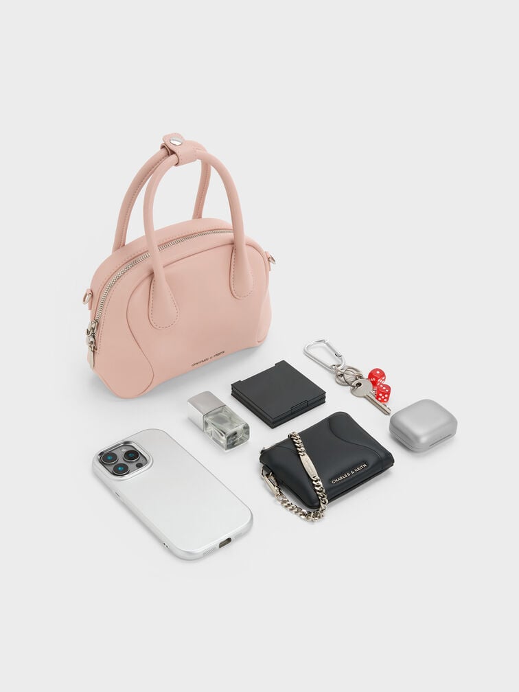 กระเป๋าทรงโบว์ลิ่งรุ่น Nelly, สีชมพูอ่อน, hi-res