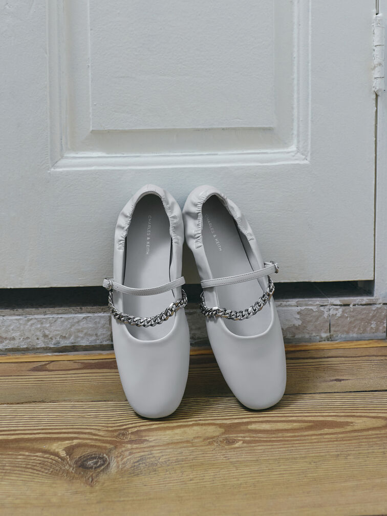 Georgie Chain Mary Jane Flats, Light Grey, hi-res