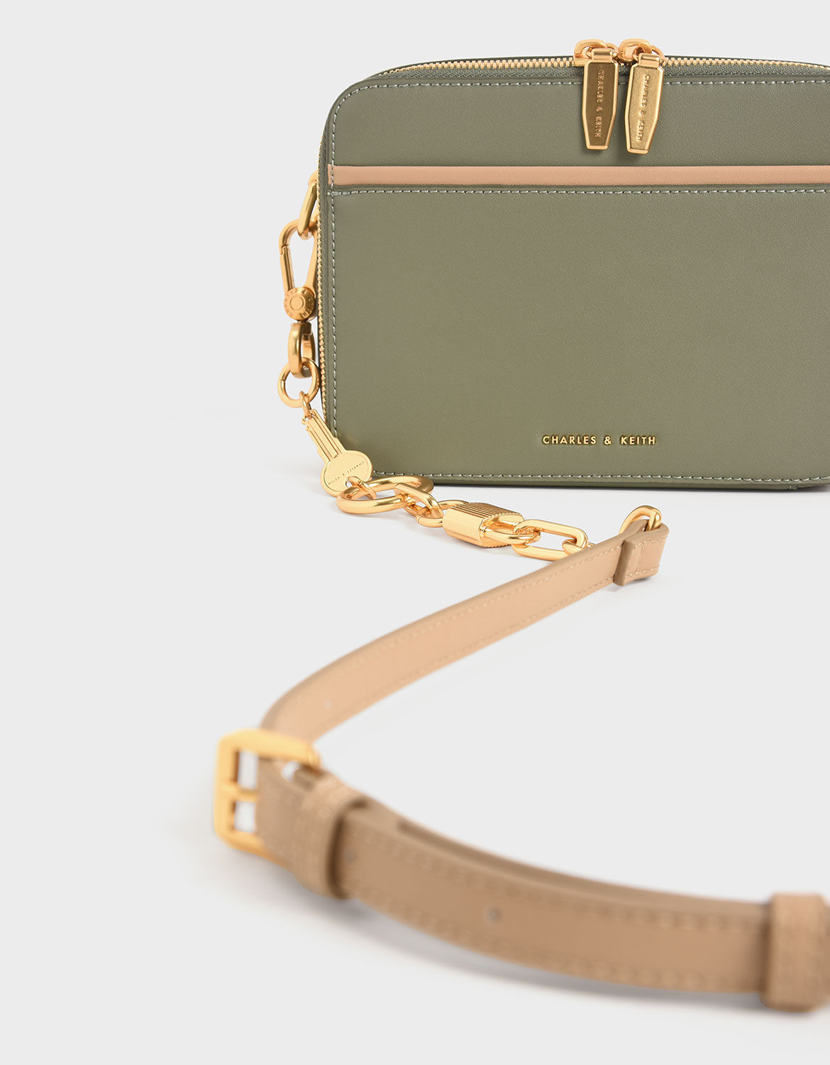 Sage Green Lock & Key Chain Handle Bag - CHARLES & KEITH TH