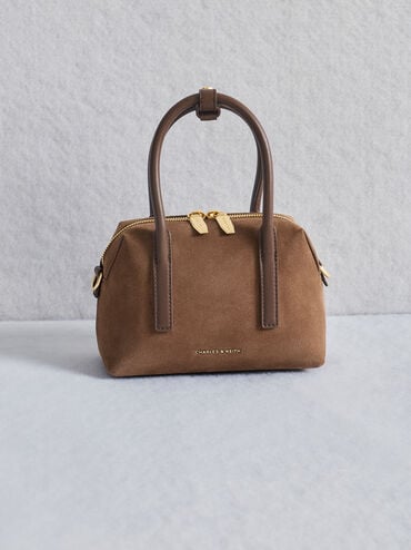 Deyna Recycled Suede Bowling Bag, Mocha Brown, hi-res