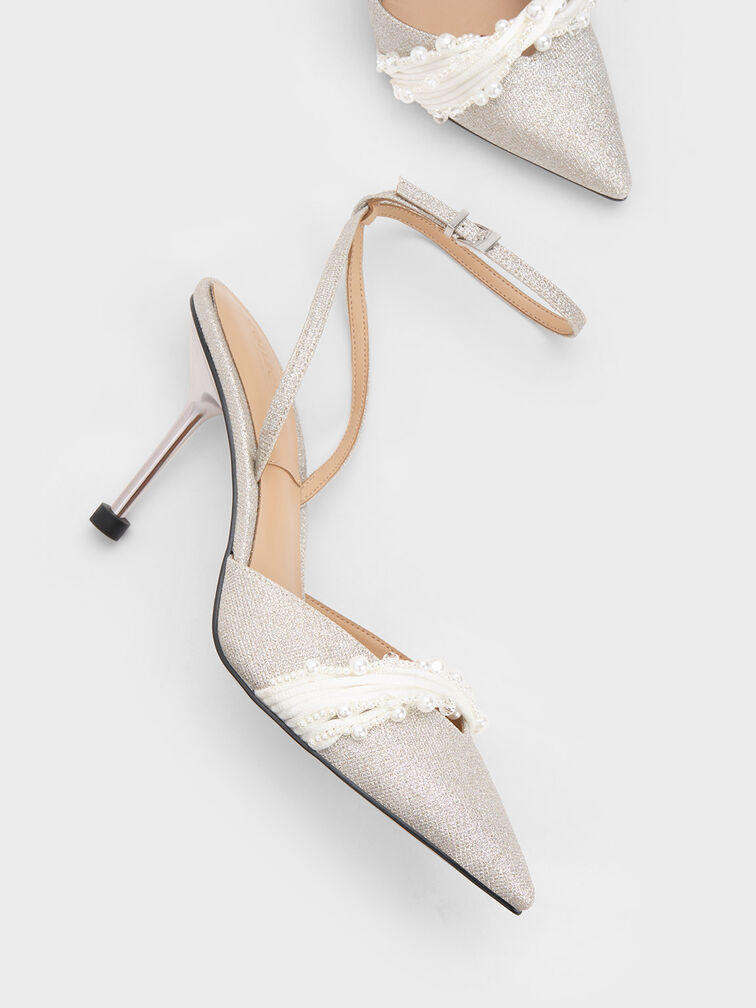Beaded Glittered Ankle-Strap Pumps, , hi-res