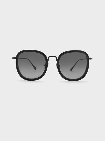 Recycled Acetate Metallic-Rim Sunglasses, สีดำ, hi-res