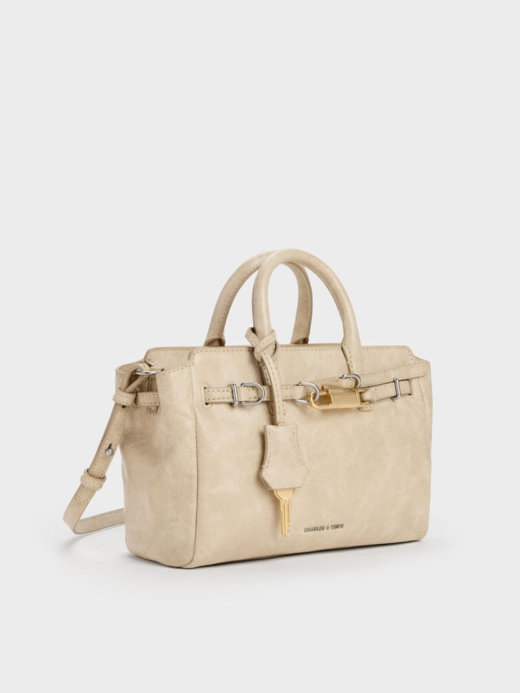 Mini Delfina Belted Tote Bag, Sand, hi-res