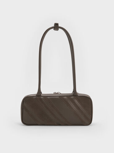 Zeya Recycled Suede Striped Shoulder Bag, Dark Moss, hi-res