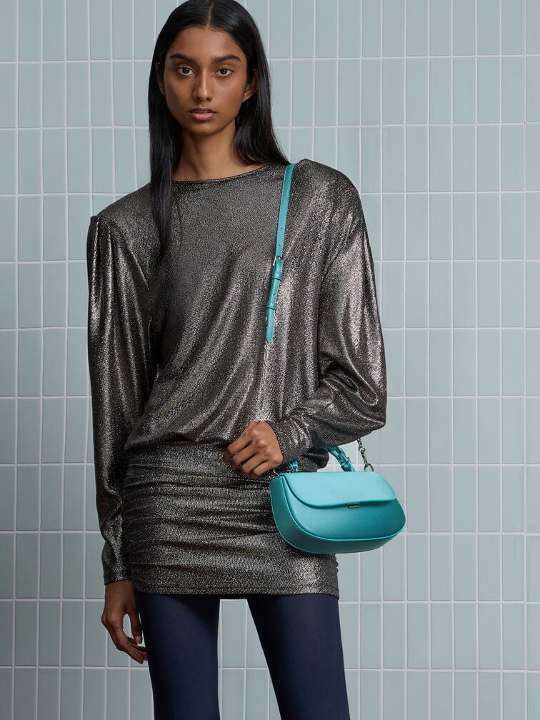 Eilian Satin Braided Top Handle Bag, Teal, hi-res