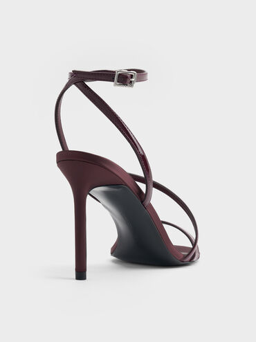 รองเท้าแตะส้นสูงหนังแก้วดีไซน์ส้นเข็มพร้อมสายรัดข้อเท้ารุ่น Andricia, สีเบอร์กันดี, hi-res