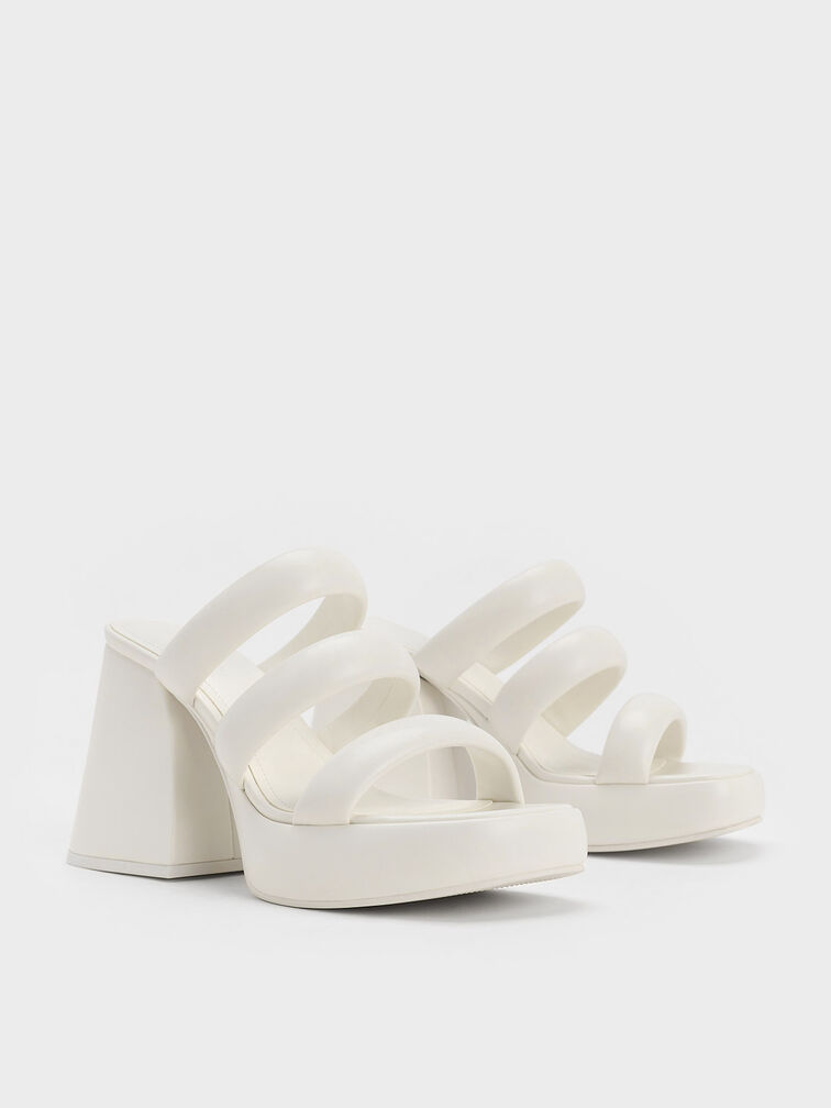 Tattie Puffy-Strap Platform Mules, White, hi-res