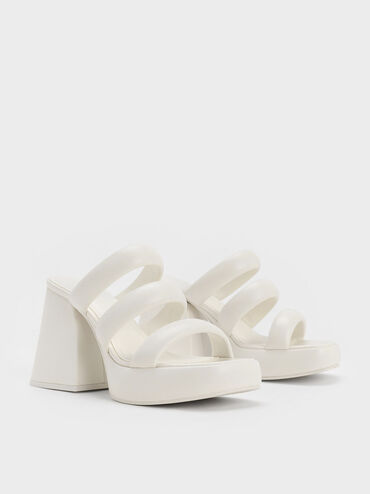 Tattie Puffy-Strap Platform Mules, White, hi-res