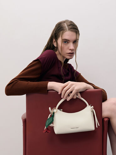 กระเป๋าถือลายจุดรุ่น Hazel, สีครีม, hi-res