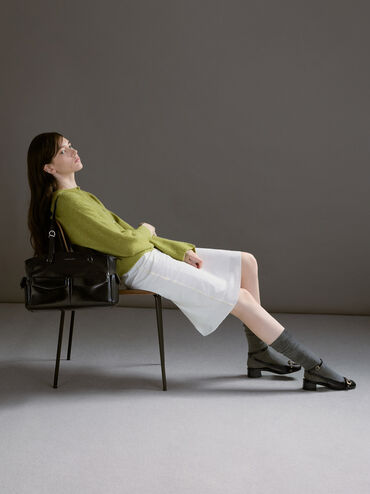 กระเป๋าโท้ทรุ่น Rachel, สีดำอะไหล่สีเงิน, hi-res