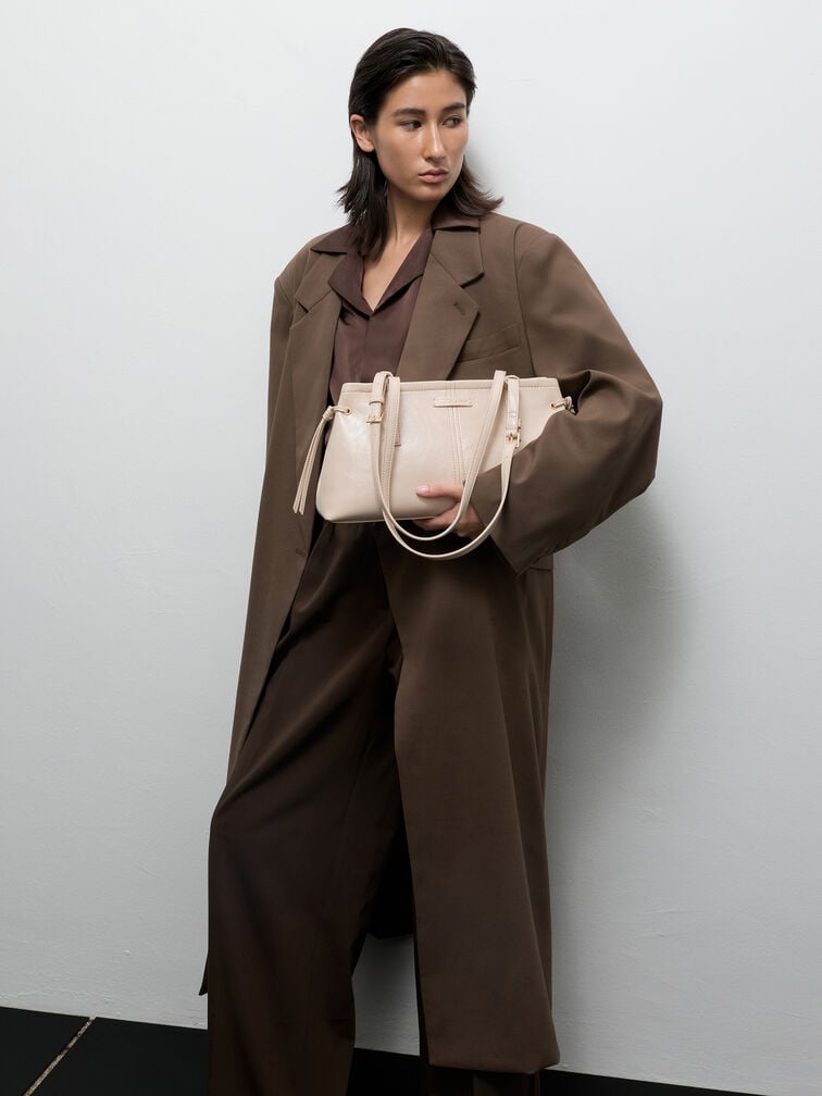 Noane Elongated-Handle Shoulder Bag, Oat, hi-res