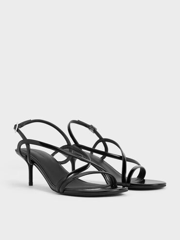 Strappy Stiletto-Heel Slingback Sandals, Black Boxed, hi-res