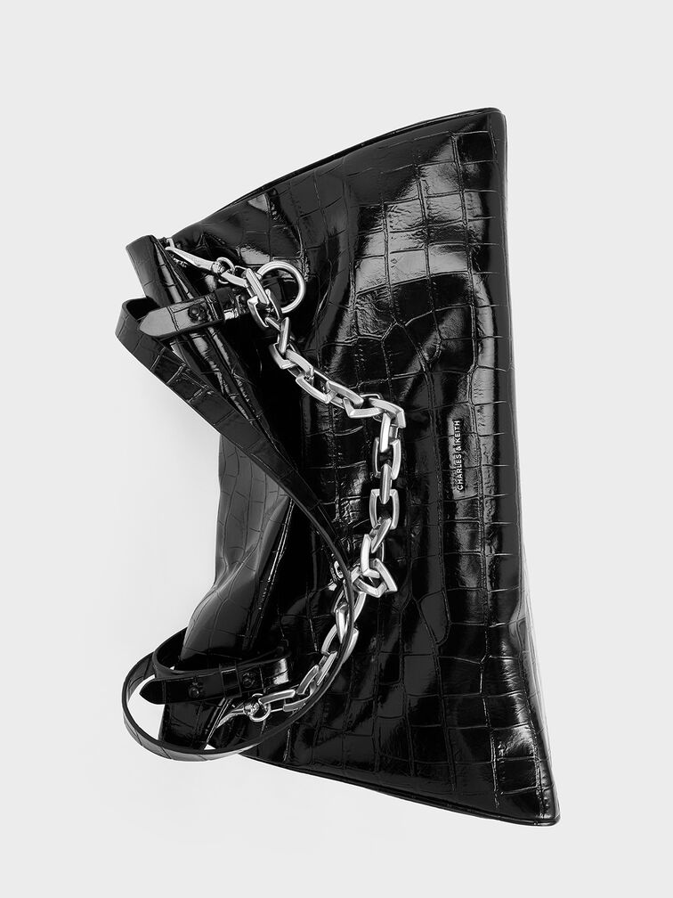 Andromeda Croc-Effect Chunky-Chain Trapeze Tote Bag, Noir, hi-res