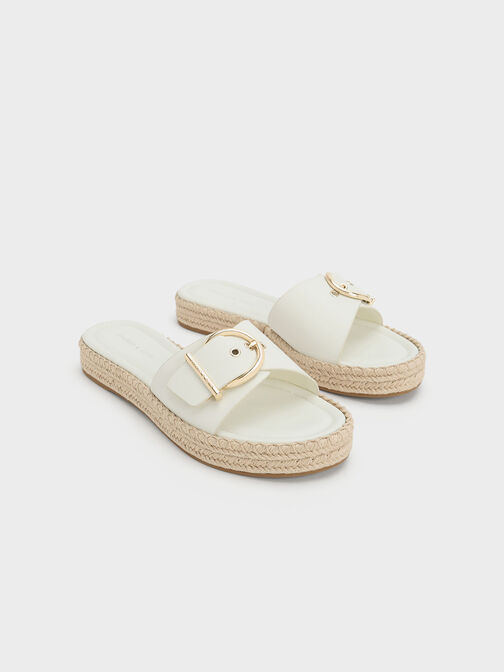 Buckled Espadrille Flat Sandals, สีชอล์ค, hi-res