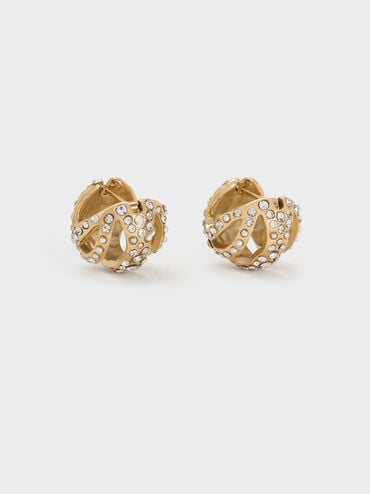 Aine Crystal Sculptural Hoop Earrings, Gold, hi-res