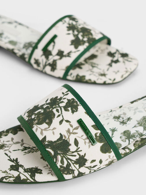 Floral-Print Slide Sandals, , hi-res