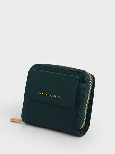Front Flap Zip-Around Mini Wallet, Green, hi-res