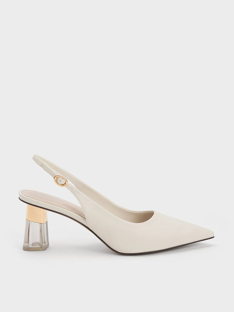 Oleana See-Through Trapeze Heel Slingback Pumps, Chalk, hi-res