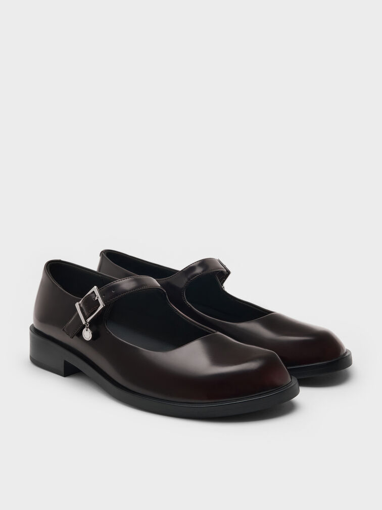 Circle-Charm Buckled Mary Janes, Burgundy, hi-res