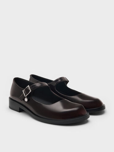 Circle-Charm Buckled Mary Janes, Burgundy, hi-res