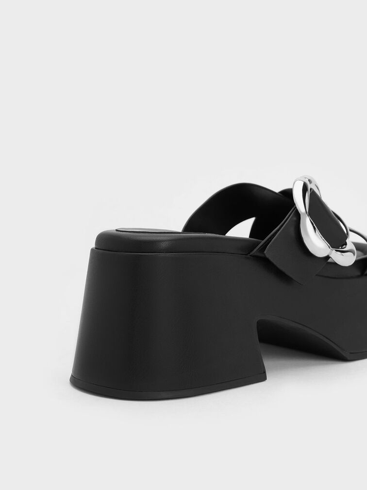 Flower-Buckle Crossover Platform Mules, , hi-res