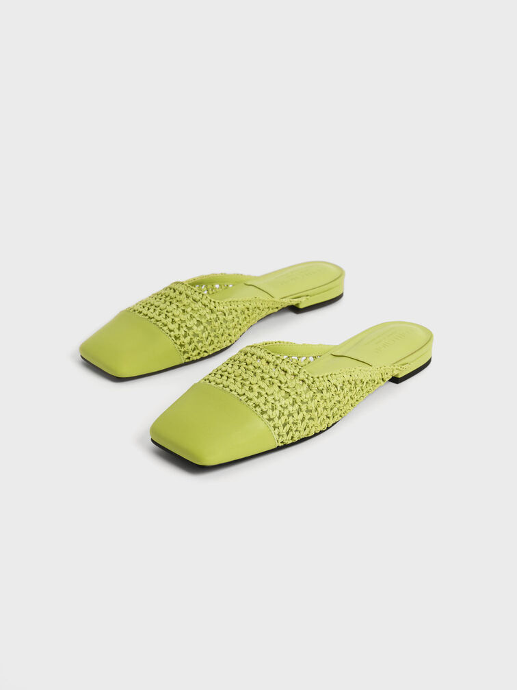 Leather & Raffia Flat Mules, , hi-res