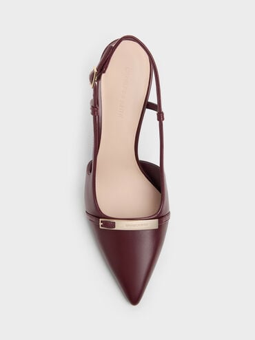 Metallic-Bar Pointed Slingback Pumps, Burgundy, hi-res