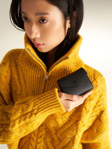กระเป๋าสตางค์ใบสั้นทรงซองจดหมายรุ่น Marlowe, สีดำ, hi-res