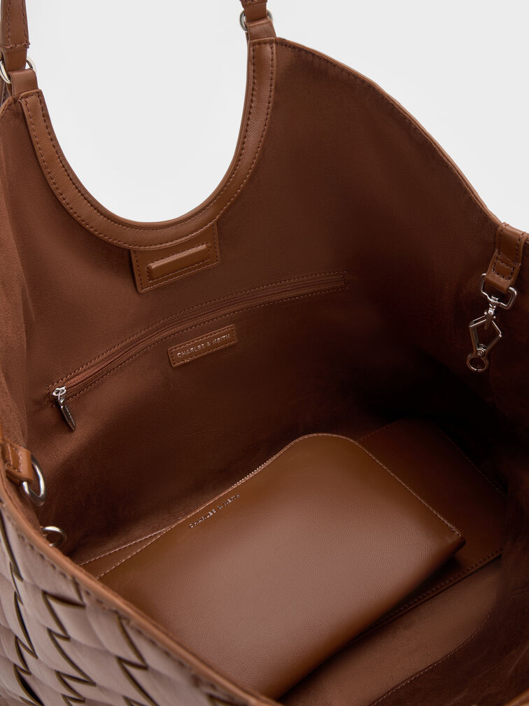 กระเป๋าโท้ทแบบสานรุ่น Ivette, สีช็อคโกแลต, hi-res