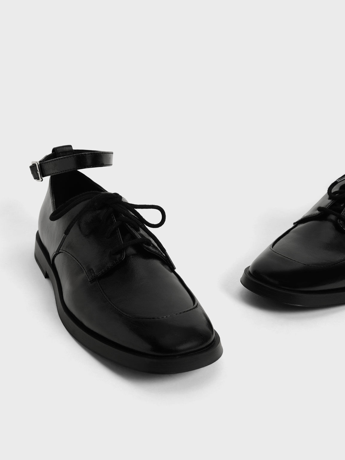 Ankle Strap Derby Shoes, Black, hi-res