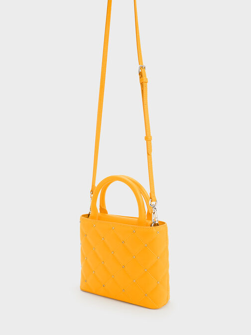 Gem-Embellished Padded Tote Bag, สีส้ม, hi-res