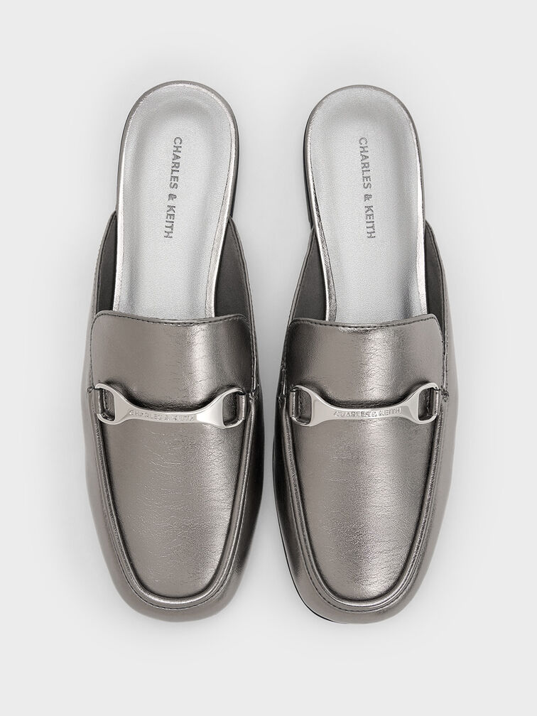 Leslie Metallic Mules, Pewter, hi-res