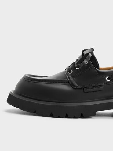 รองเท้าโบ๊ทชูส์พื้นหยักแบบผูกเชือก, สีดำ, hi-res