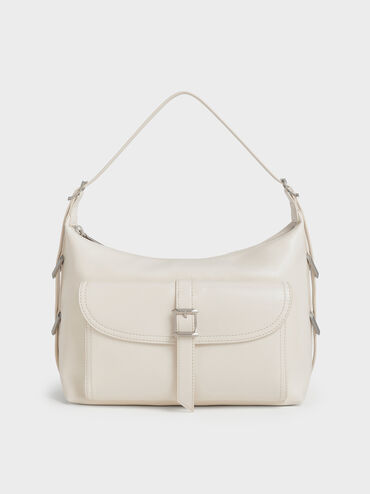 กระเป๋าโฮโบตกแต่งหัวเข็มขัดรุ่น Bryna, สีครีม, hi-res