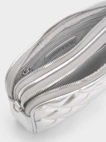 Mini Apfra Quilted Crossbody Bag, Silver, hi-res