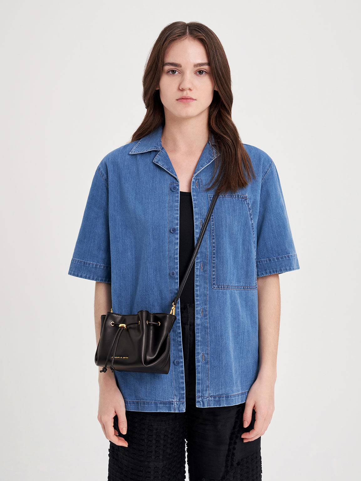 Black Boaz Drawstring Top Handle Bag CHARLES & KEITH TH