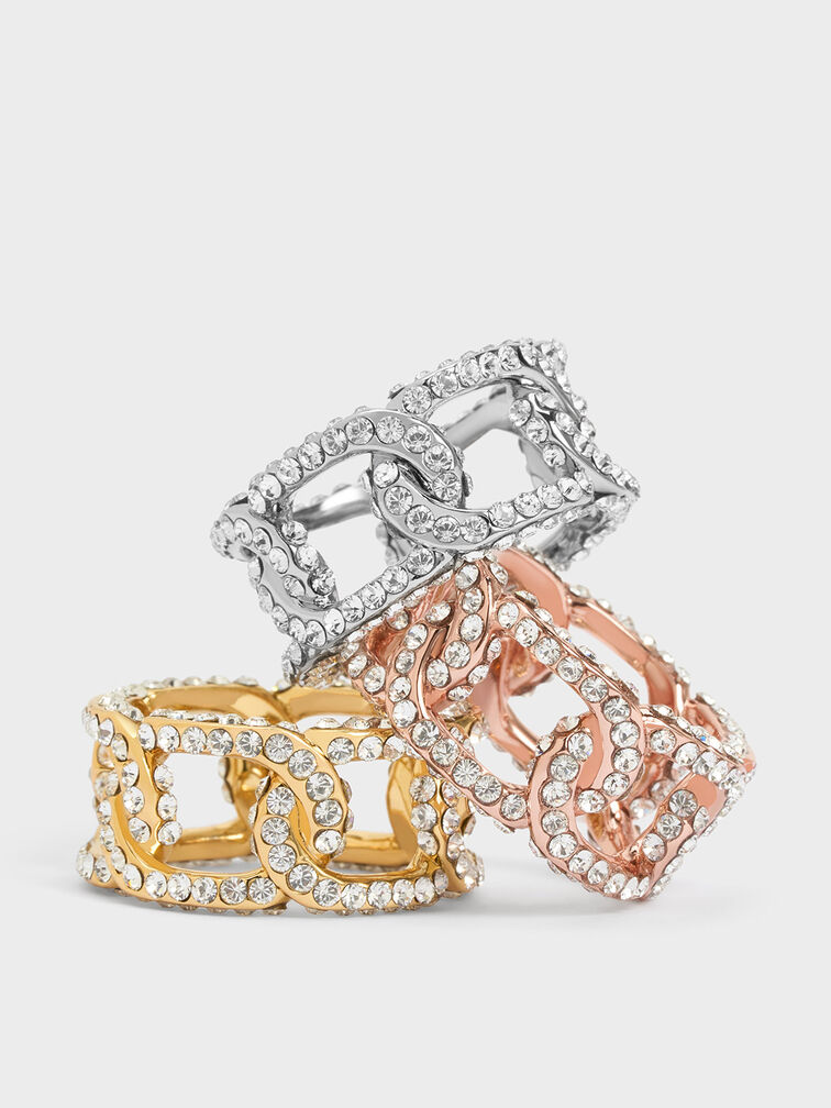 Gabine Swarovski Crystal Chain-Link Ring, Silver, hi-res