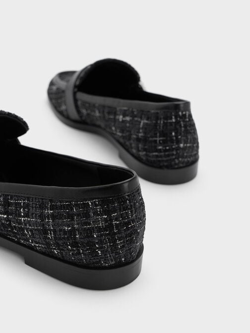 Tweed Crystal-Embellished Buckle Loafers, , hi-res