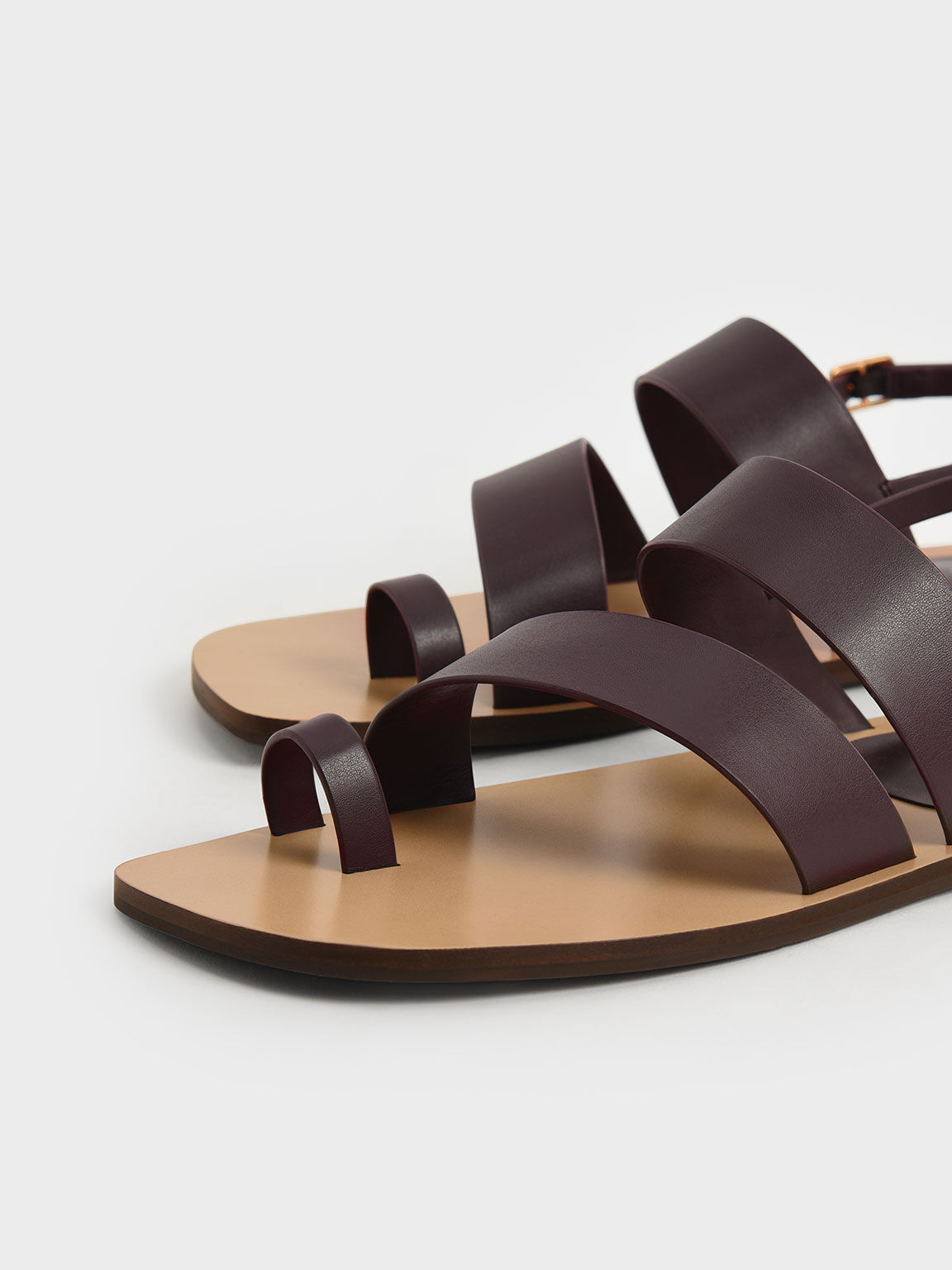 Toe-Ring Slingback Flat Sandals, Dark Brown, hi-res