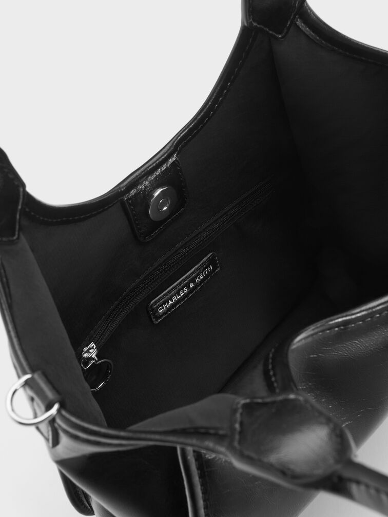 กระเป๋าโท้ทดีไซน์ทรงโค้งขนาดมินิรุ่น Sianna, สีดำอะไหล่สีเงิน, hi-res