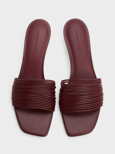 Fianna Strappy Kitten-Heel Mules, Burgundy, hi-res