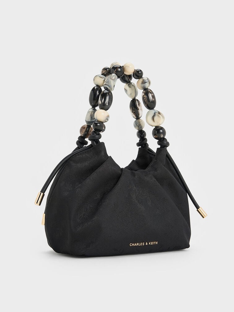Aviary Jacquard Beaded-Handle Bag, Black, hi-res